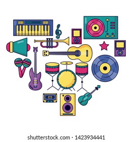 music colorful background instruments devices icons vector illustration