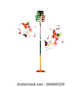 Music colorful background with microphone. Music festival poster. Microphone isolated vector illustration