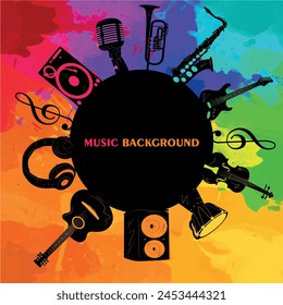 Music colorful background, musical instruments.