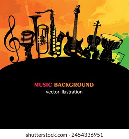 Music colorful background, musical instruments.