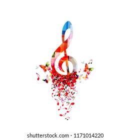 Music colorful background with music notes and G-clef vector illustration design. Artistic music festival poster, live concert, creative treble clef design