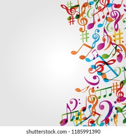 Music colorful background with music notes and G-clef vector illustration design. Artistic music festival poster, live concert, creative treble clef design