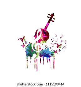 Music colorful background with music notes and violoncello vector illustration design. Music festival poster, creative cello design