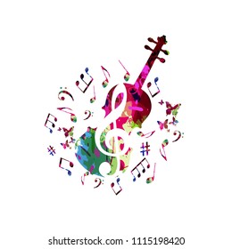 Music colorful background with music notes and violoncello vector illustration design. Music festival poster, creative cello design