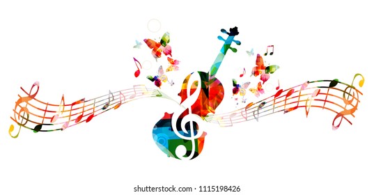 Music colorful background with music notes and violoncello vector illustration design. Music festival poster, creative cello design