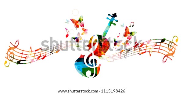 音楽のカラフルな背景に音楽の音符とバイオロンチェロのベクターイラスト デザイン 音楽祭のポスター クリエイティブチェロデザイン のベクター画像素材 ロイヤリティフリー 1115198426