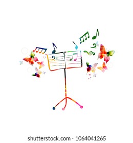 Music colorful background with music stand. Music festival poster. Music stand isolated vector illustration