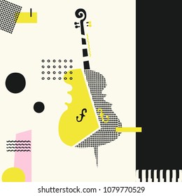 Music colorful background with violoncello isolated vector illustration. Geometric music festival poster, creative cello design