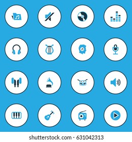 Music Colorful Icons Set. Collection Of Headphone, Mute, Drum And Other Elements. Also Includes Symbols Such As Turntable, Music, Barrel.