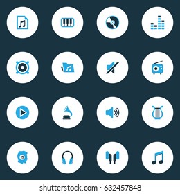 Music Colorful Icons Set. Collection Of Note, Play, Piano And Other Elements. Also Includes Symbols Such As File, Earmuff, Controlling.