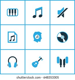 Music Colorful Icons Set. Collection Of Music Lover, Headphone, Playlist And Other Elements. Also Includes Symbols Such As Musical, Cd, Headphone.