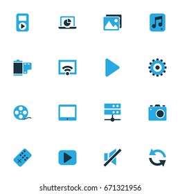 Music Colorful Icons Set. Collection Of Camera, Palmtop, Filmstrip And Other Elements. Also Includes Symbols Such As Reel, Film, Mouse.