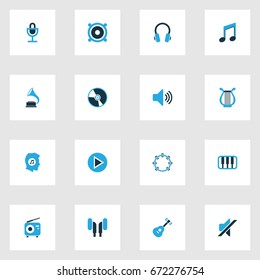 Music Colorful Icons Set. Collection Of Play, Gramophone, Headphone And Other Elements. Also Includes Symbols Such As Earphone, Megaphone, Headset.