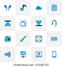 Music Colorful Icons Set. Collection Of Quaver, Headphone, Enlarge And Other Elements. Also Includes Symbols Such As Bottom, Tv, Note.