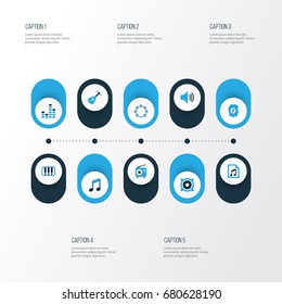 Music Colorful Icons Set. Collection Of Radio, Playlist, Mixer And Other Elements. Also Includes Symbols Such As Guitar, Keyboard, Volume.