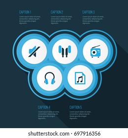 Music Colorful Icons Set. Collection Of Playlist, Mute, Radio And Other Elements. Also Includes Symbols Such As Earmuff, Mute, Fm.