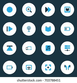 Music Colorful Icons Set. Collection Of File, Target, Empty Accumulator And Other Elements. Also Includes Symbols Such As Forward, Learning, Drive.
