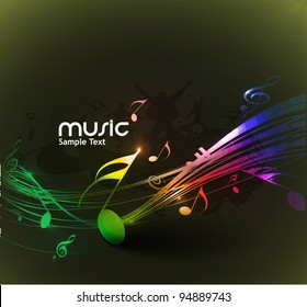 Music colorful music note theme - rainbow swirl wave line background.