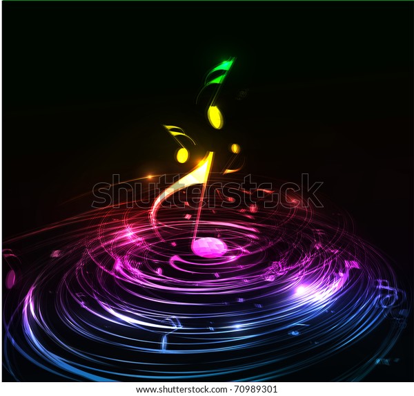 musical notes and art tools in a colorful wave