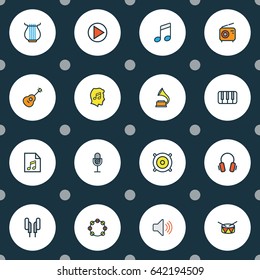 Music Colorful Outline Icons Set. Collection Of Harp, Sound, Strings And Other Elements. Also Includes Symbols Such As Fanatic, List, Set.