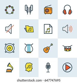 Music Colorful Outline Icons Set. Collection Of Barrel, Template, Set And Other Elements. Also Includes Symbols Such As Guitar, Soundtrack, Gadget.