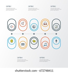 Music Colorful Outline Icons Set. Collection Of Mute, Volume, Sound And Other Elements. Also Includes Symbols Such As Volume, Piano, Music.