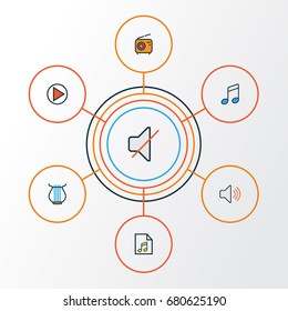 Music Colorful Outline Icons Set. Collection Of Play, Set, List And Other Elements. Also Includes Symbols Such As Strings, Set, List.