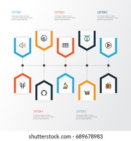 Music Colorful Outline Icons Set. Collection Of Harp, Circle, Gramophone And Other Elements. Also Includes Symbols Such As Music, Strings, Gramophone.