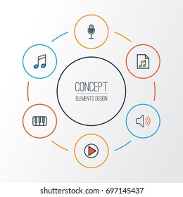 Music Colorful Outline Icons Set. Collection Of Keys, Sound, Play And Other Elements. Also Includes Symbols Such As Keys, Start, Soundtrack.
