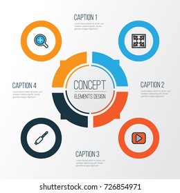 Music Colorful Outline Icons Set. Collection Of Enlarge, Audio, Zoom In And Other Elements. Also Includes Symbols Such As Cable, Button, Zoom.