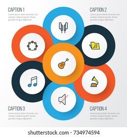 Music Colorful Outline Icons Set. Collection Of Mute, Sound, Template And Other Elements. Also Includes Symbols Such As Off, Guitar, Instrument.