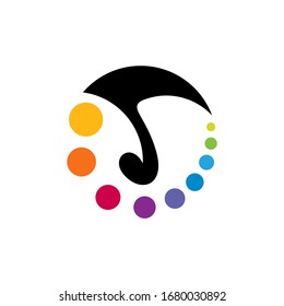 Music colors. Logo design of music note with colorful dots. Simple flat logo template