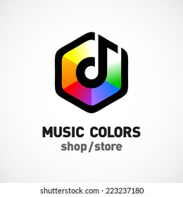 Music Colors Logo Template. Colorful Hex Sign.