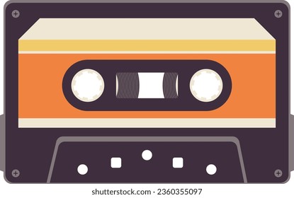 Music compact cassette, vintage 90s or 80s audio tape illustration.