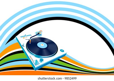 music concept; abstract design, turntable and rainbows