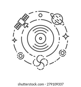 Music concept. Ambient, chillout, space, electronic music. Vector illustration, outline style