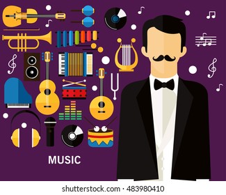 Music concept background. Flat icons.