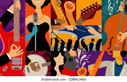 Music concept, background. Jazz festival, concert performance vector illustration