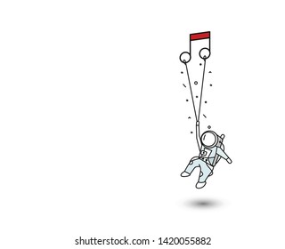 Music concept banner hanging astronauts poster, Flat Line Art Vector Design illustration.