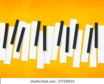 Music concept with black and white piano keys on yellow background.