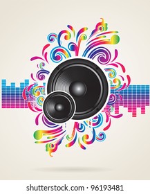 Music concept with equalizer and speaker, vector illustration