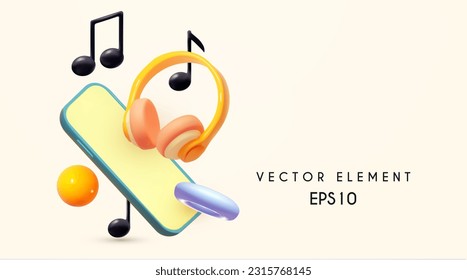 Concepto musical. Auriculares y notas musicales. Diseño de sonido