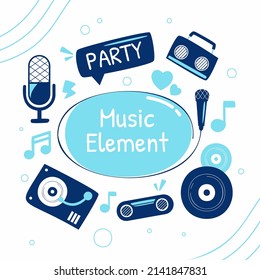 Music concept isolated elements set. Bundle of song creation and recording and  musical instruments. Vector illustration.