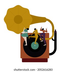 Music concept. Jazz festival. Group of young happy dancing people. Vector illustration flat design. Use in Web Project and Applications.