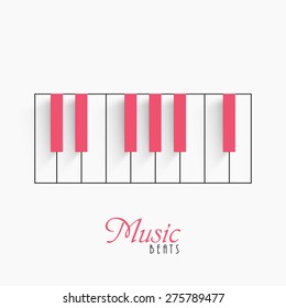 Music concept with piano keyboard on white background.