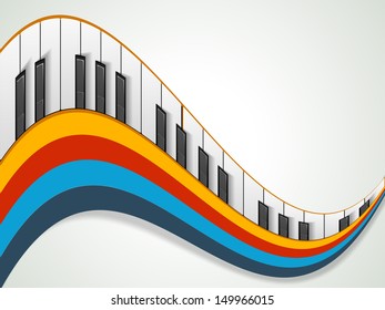 Music concept with piano on colorful wave background, can be use as flyer, poster, banner or background for musical parties and concert. 