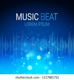 Music concept. Shining bokeh illustration. Abstract blue bokeh background. Detailed vector illustration. Magic light. Space for text.