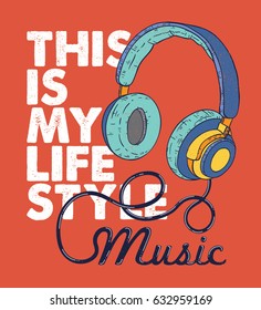 music concept vector design with headphone for tee print