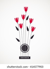 Music Concept. Vector Illustration with concept guitar and flowers. Acoustic guitar concept. Live music concert vector . 