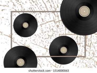 Music concept with vinyl discs on old wood background. Vector illustration for your design.